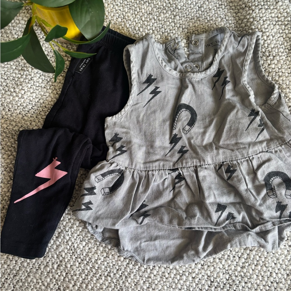 TINY TRIBE Toddler Tank Top & Legging with Lightning Print Gray Navy Pink 12M